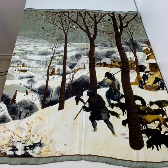 Silk Scarf Pieter Bruegel Hunters In The Snow Square Nature Winter Handmade Read - Picture 11 of 12